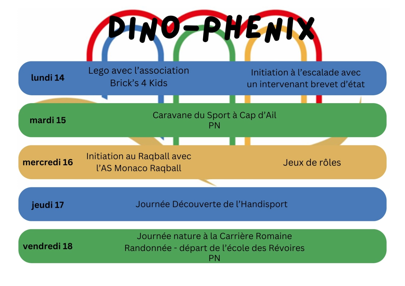 Dino-Phénix semaine du 14 au 18 avril