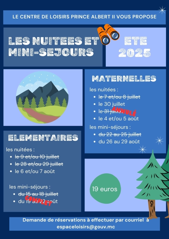 Mini séjours et nuitées - été 2025 - Rappel